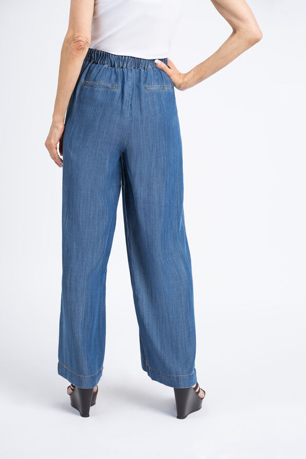 Wide Leg Pull-On Tencel Trousers, Blue, original image number 2