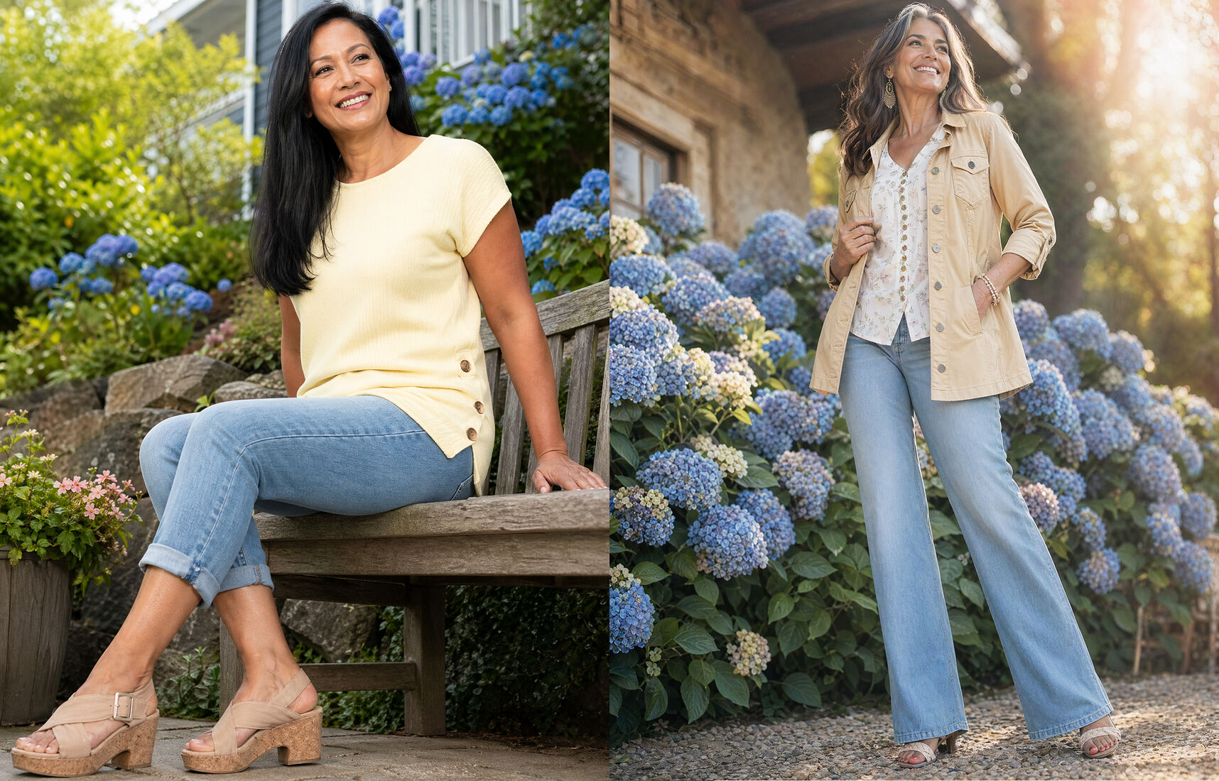 Silver Jeans - Wide leg light wash jeans and light wash cuff capris