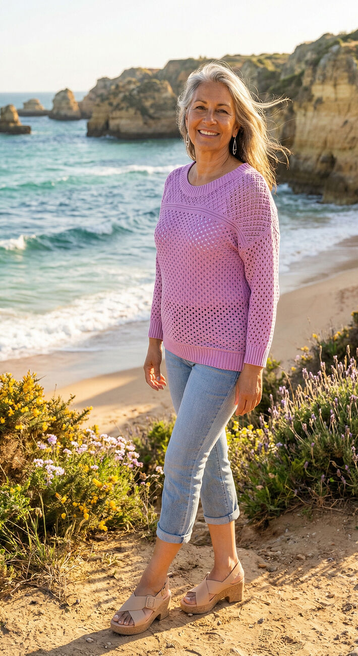 Womens knit pink crochet tribal sweater