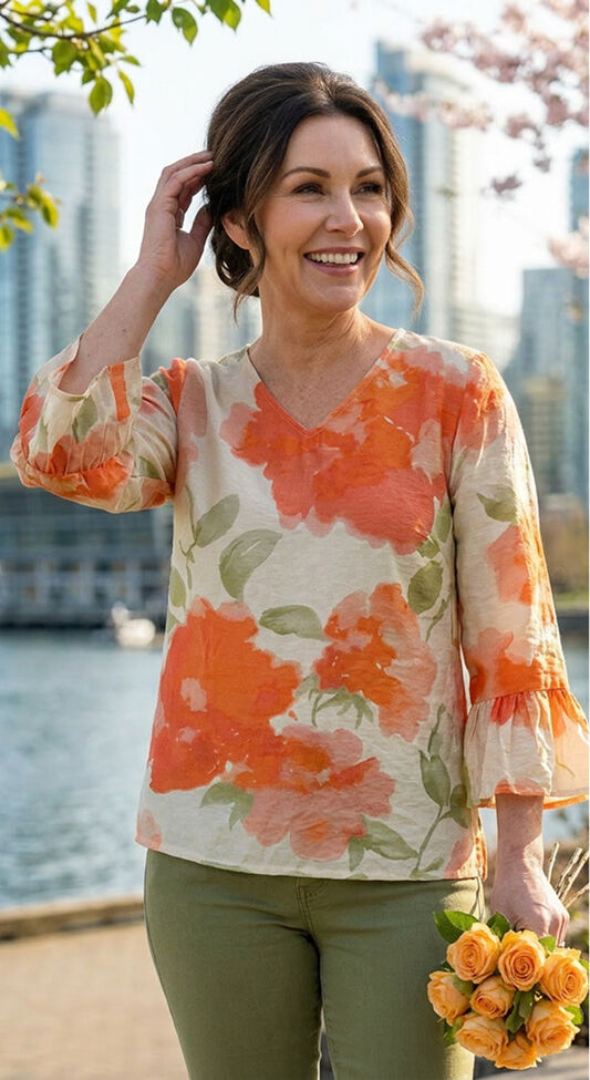 Papillon spring orange floral top