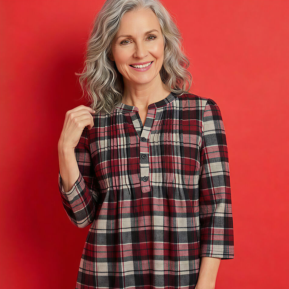 Papillon &frac34; Sleeve Plaid Blouse
