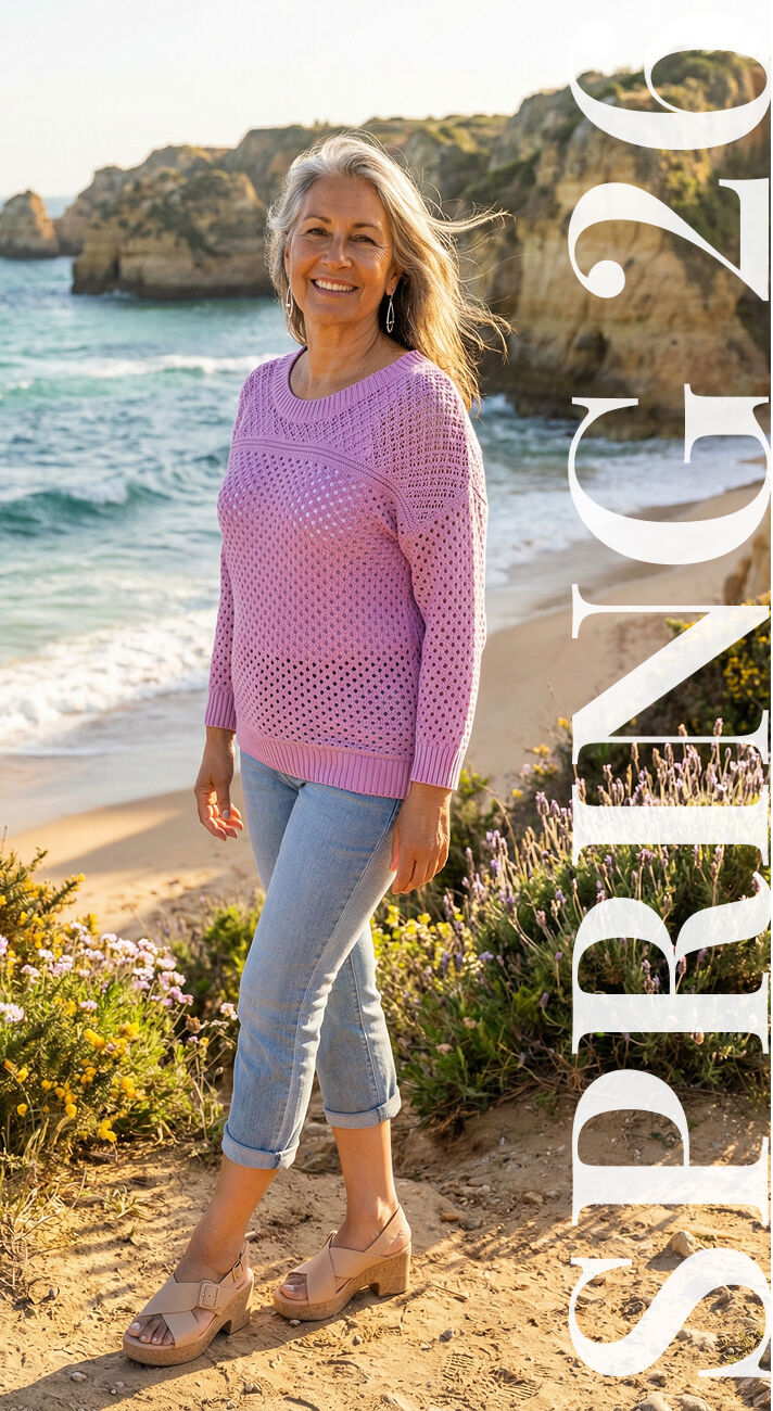 Fuchsia mesh knit sweater.