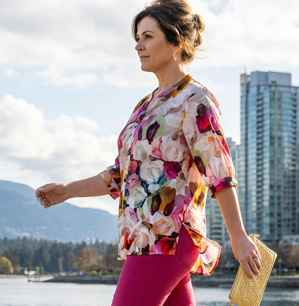 pink spring floral womens blouse