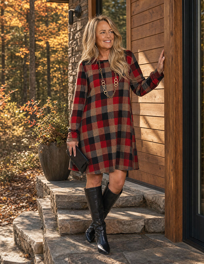 Women's red, black and brown plaid dress