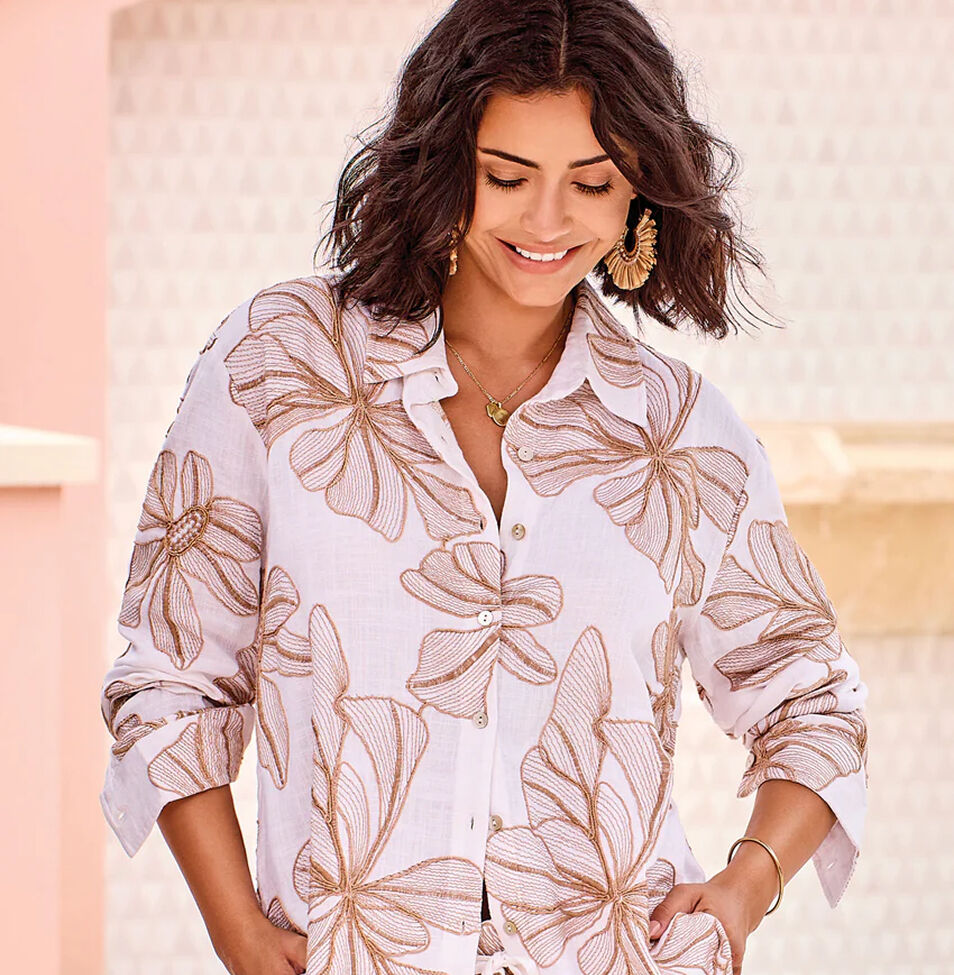 Floral Printed White And Brown Blouse