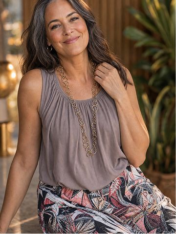 Womens sleeveless taupe tank top