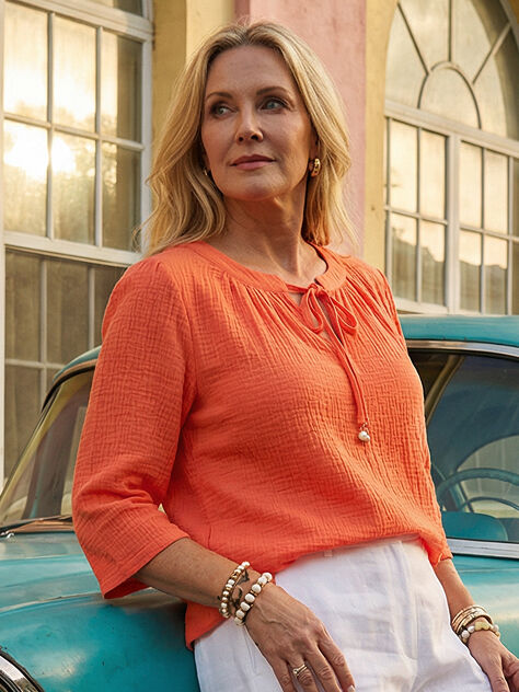 Orange textured 3.4 sleeve blouse
