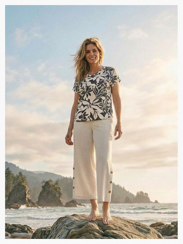 Womens linen cream wide leg summer pants
