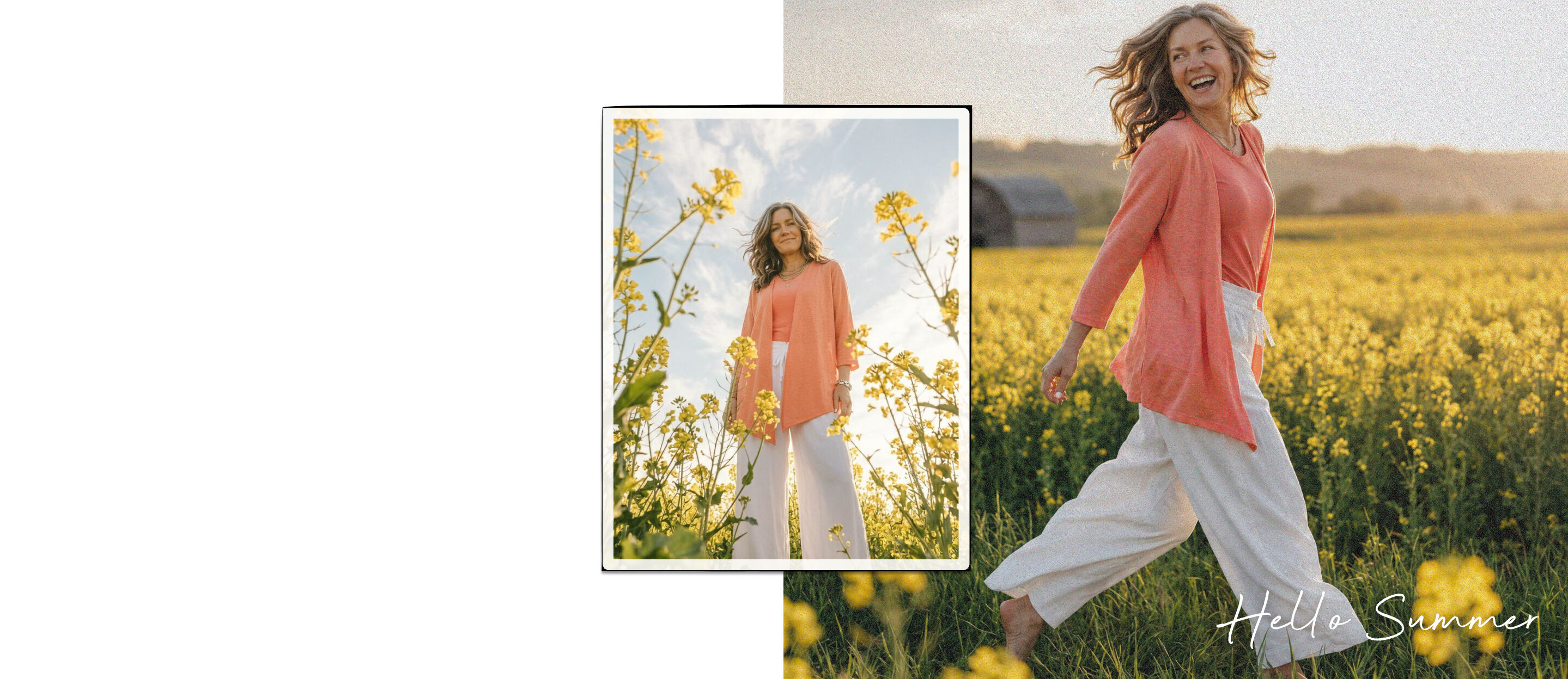 Coral Cardigan and White Flowy Pants