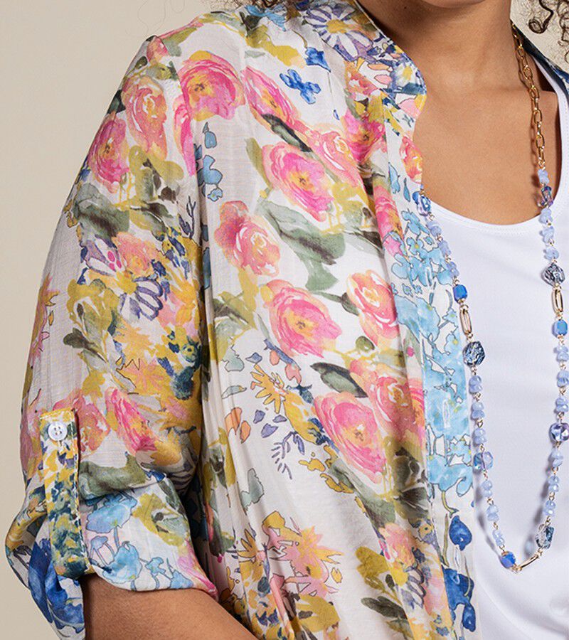 image of a women's floral print coverup and jewellery