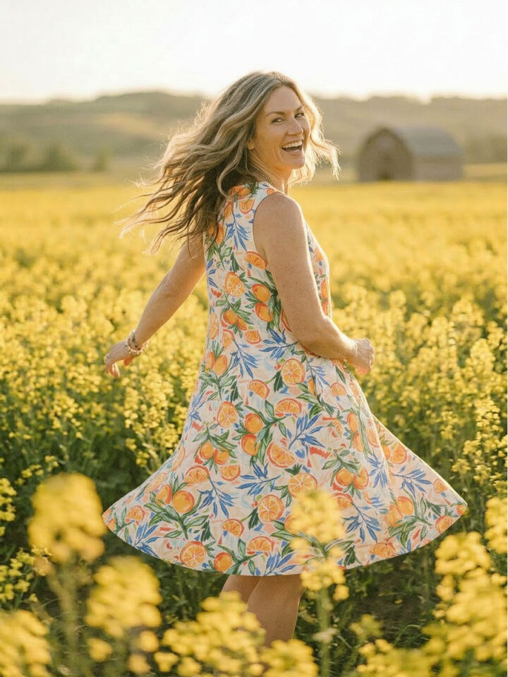 Womens citrus print midi summer dress