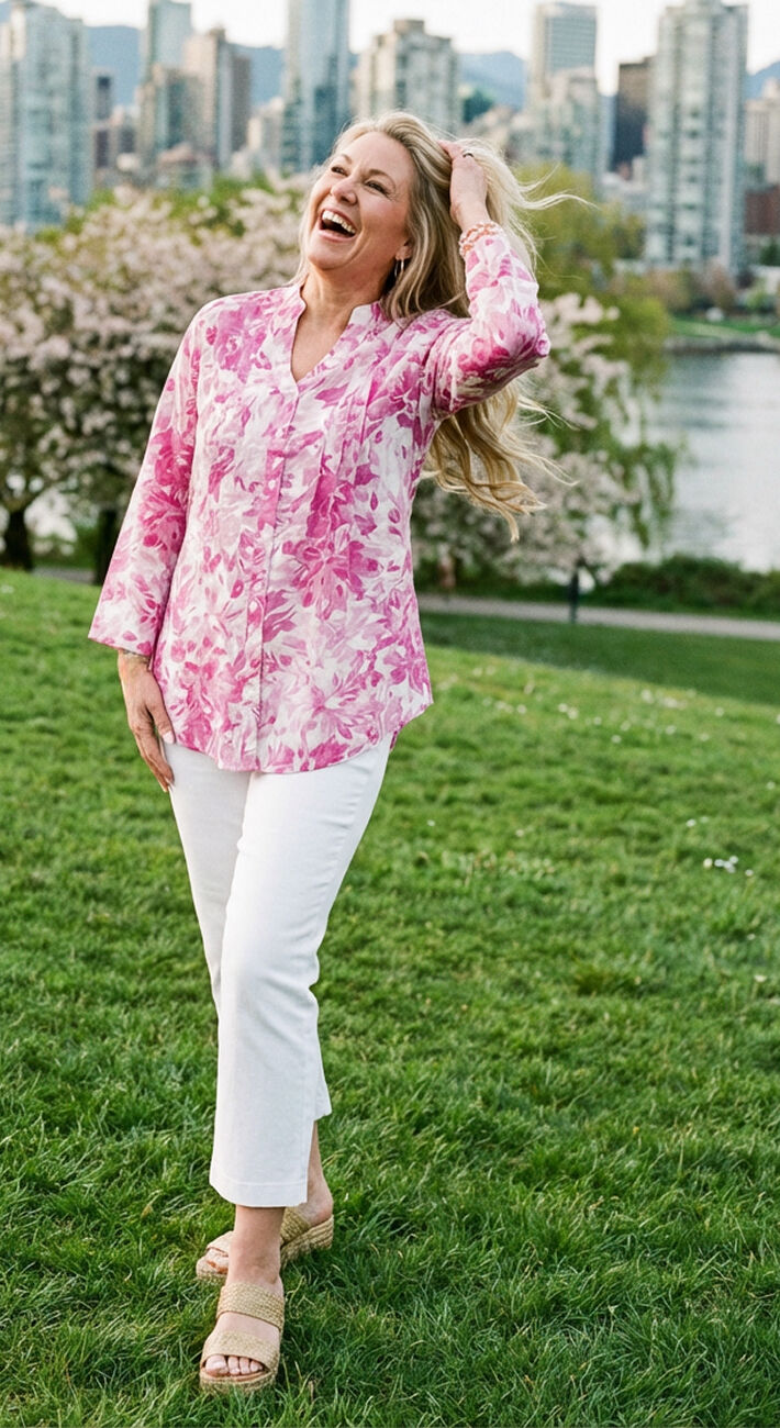 Papa  pink and white floral blouse