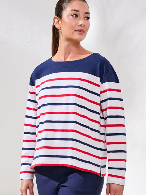 Tribal Long Sleeve Boat Neck Top