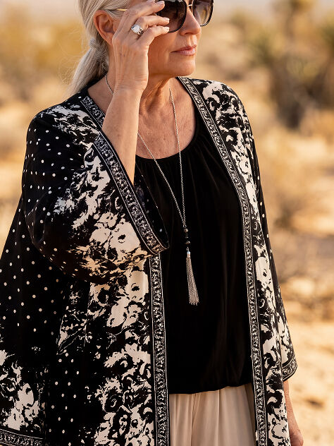 Papa Long 3/4 Sleeve Abstract Print Kimono