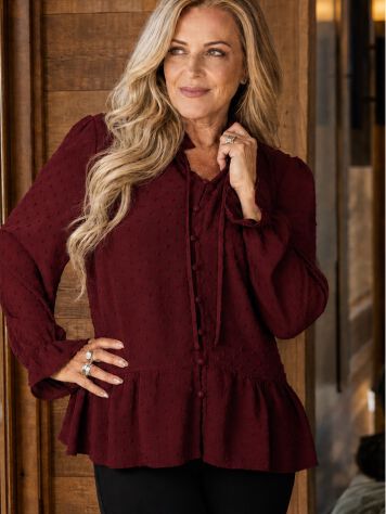 Papillon Sheer Swiss Dot Ruffle Blouse