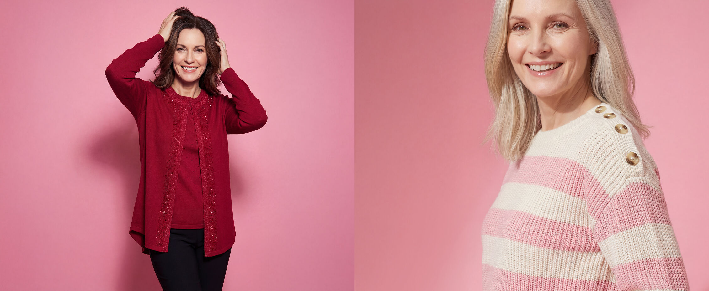 Red Womens Cardigan and Stripe Knit Sweater with buttons