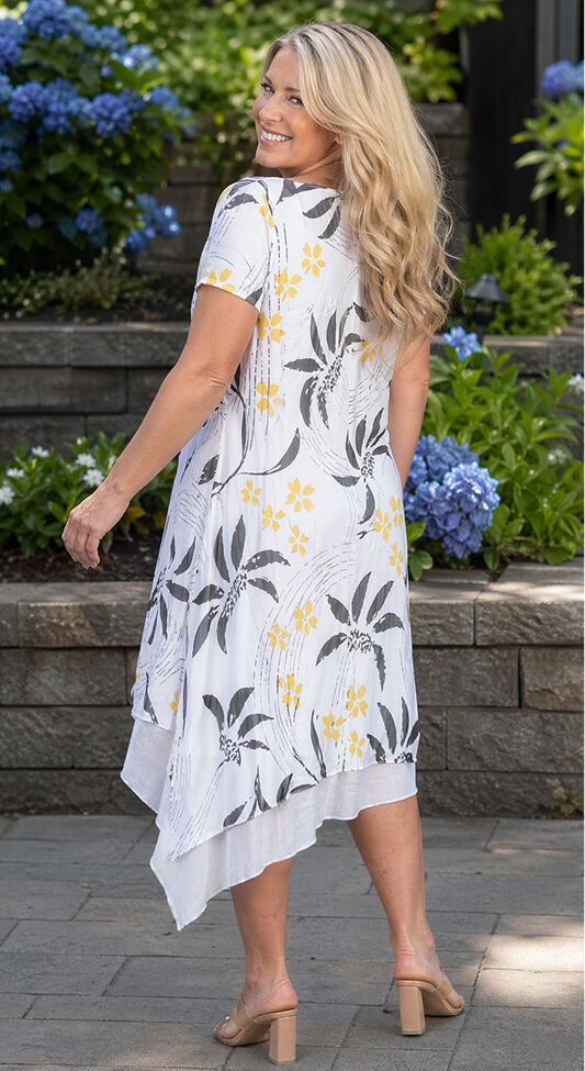 Papa white yellow and grey floral midi dress