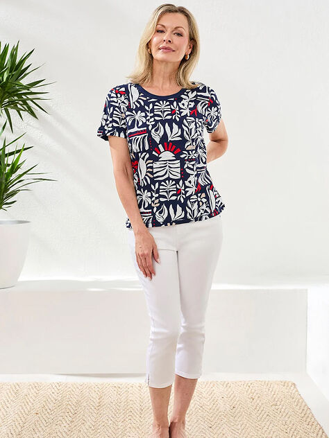 Tribal Short Sleeve All Over Print Crewneck Top