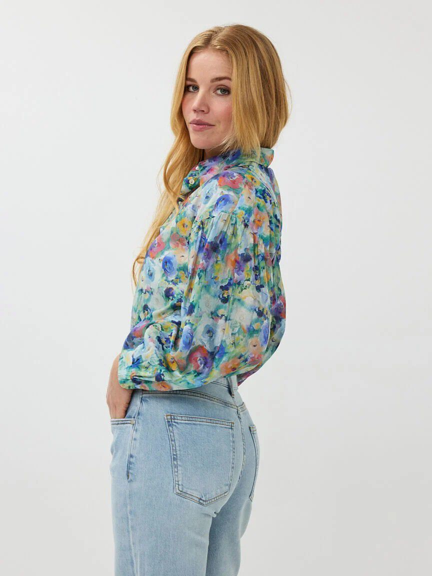 EsQualo Long Sleeve Flowy Floral Pattern Blouse