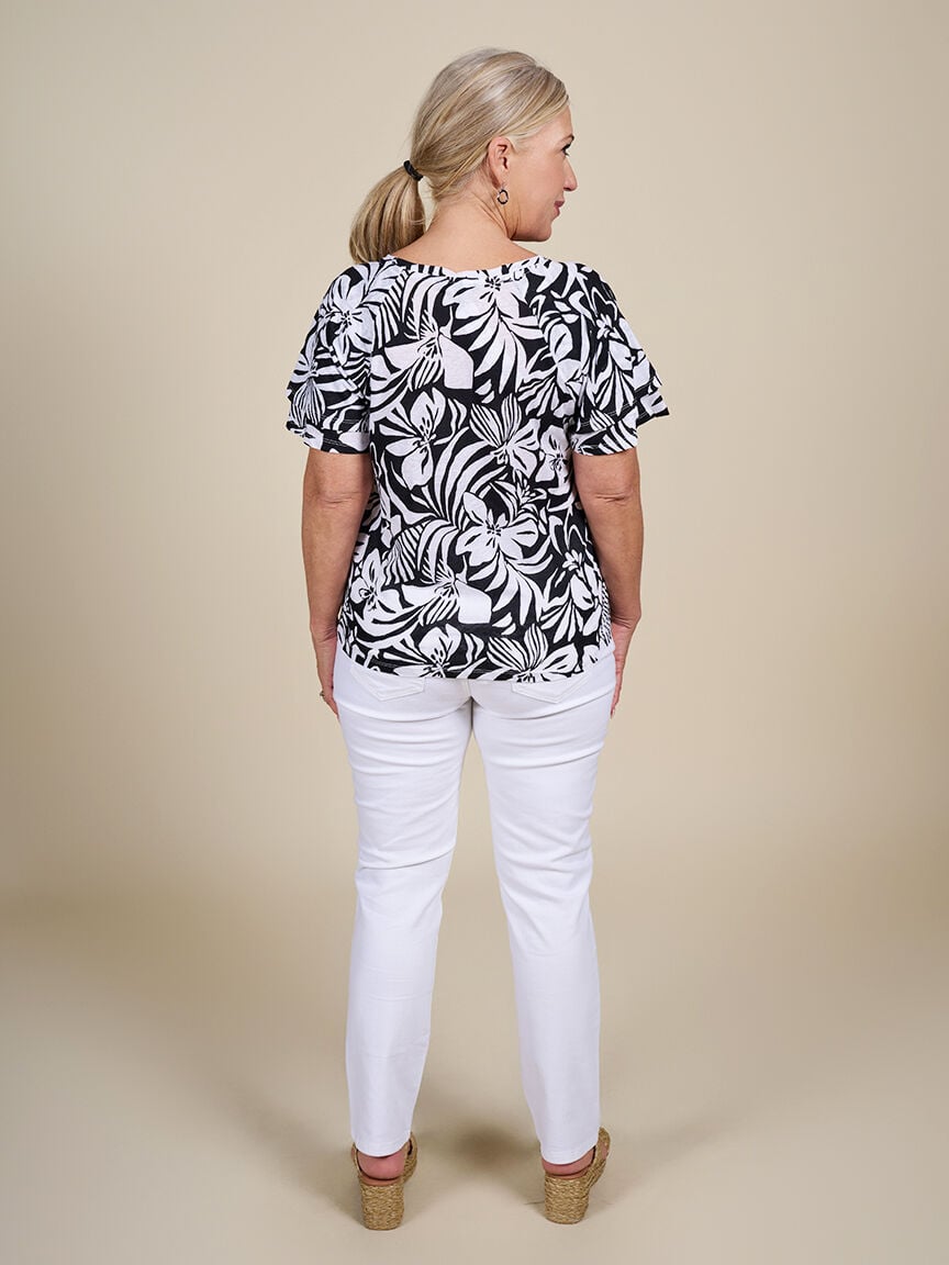 Linen Blend Ruffle Sleeve Top  Image 2