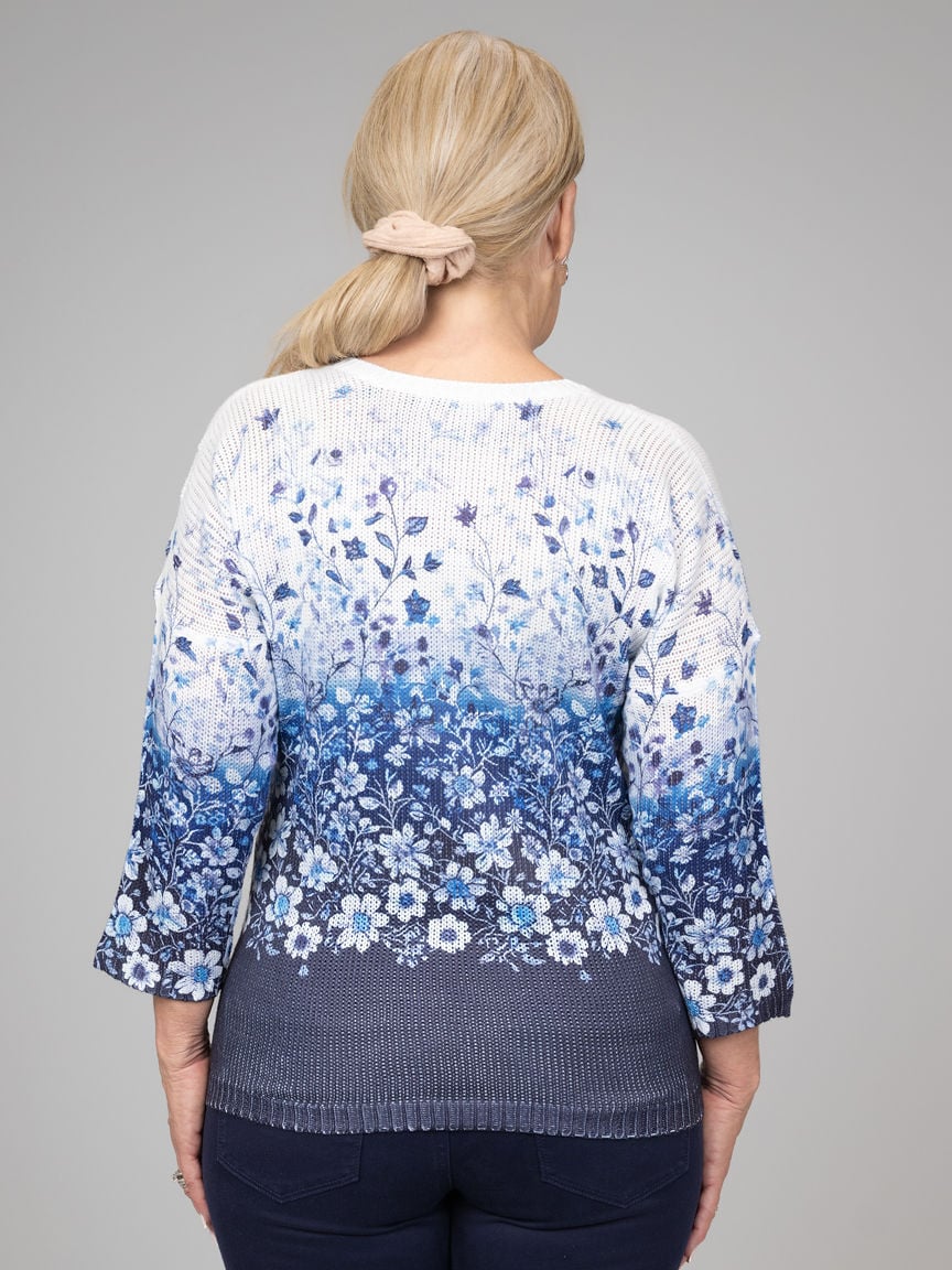 3/4 Sleeve Printed Knit Sweater