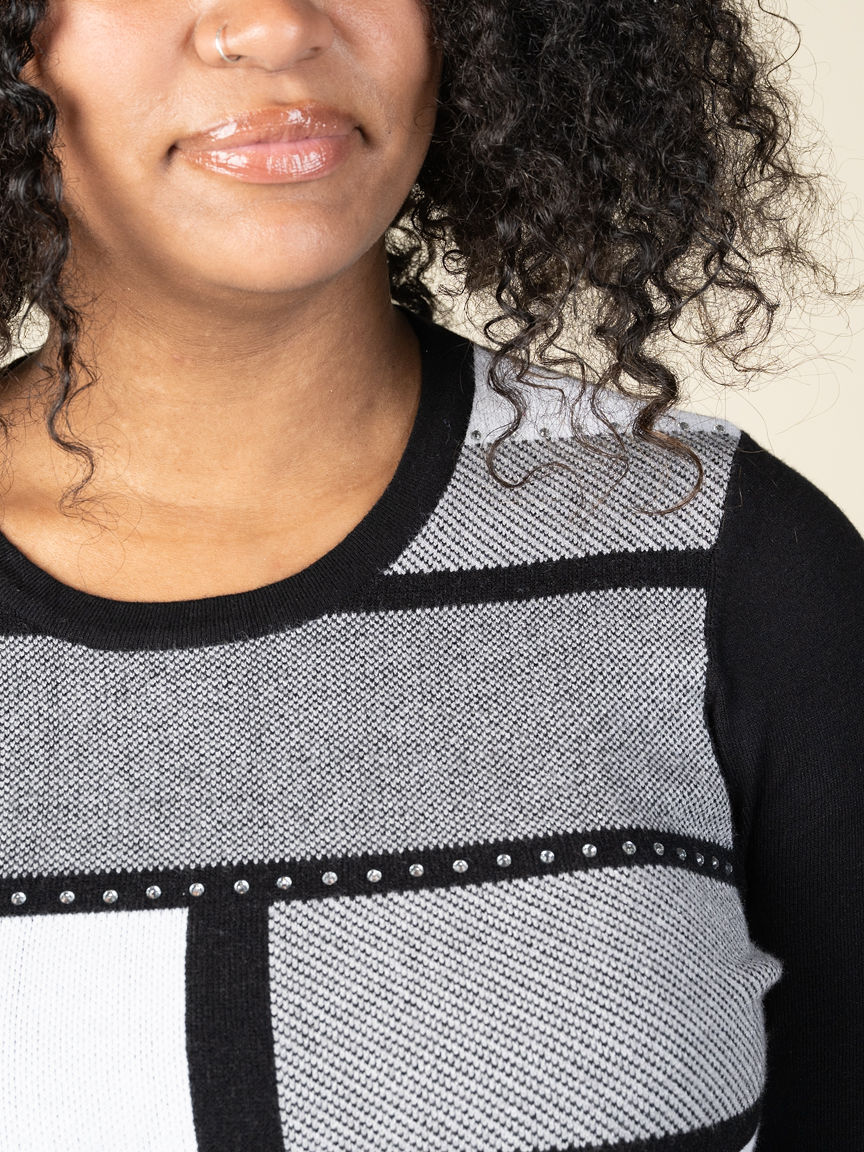 3/4 Sleeve Color Block Sweater with Hotfix