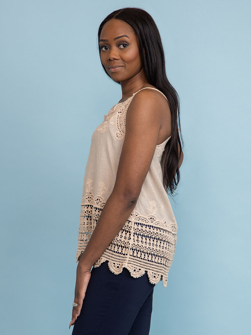 Embroidered Cami with Lace Trim  Image 3