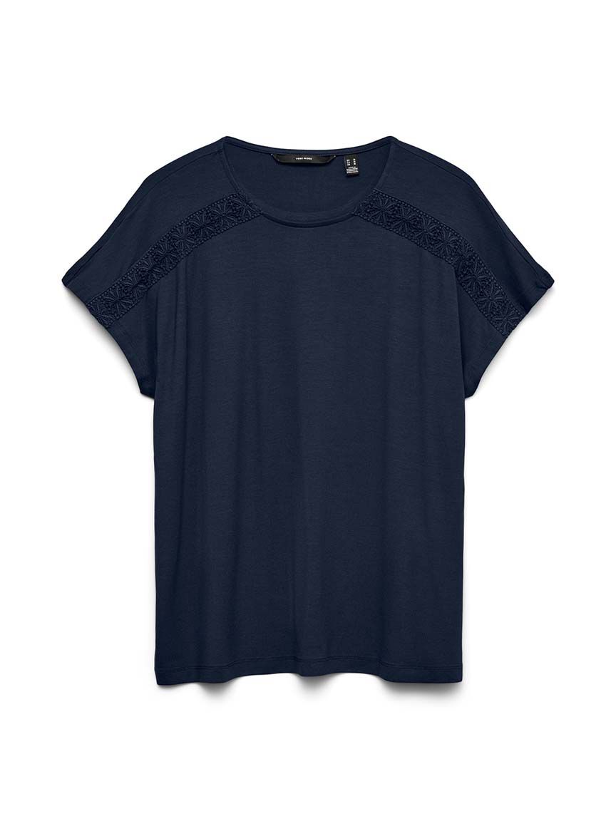 Short Sleeve Crochet Detail Tee