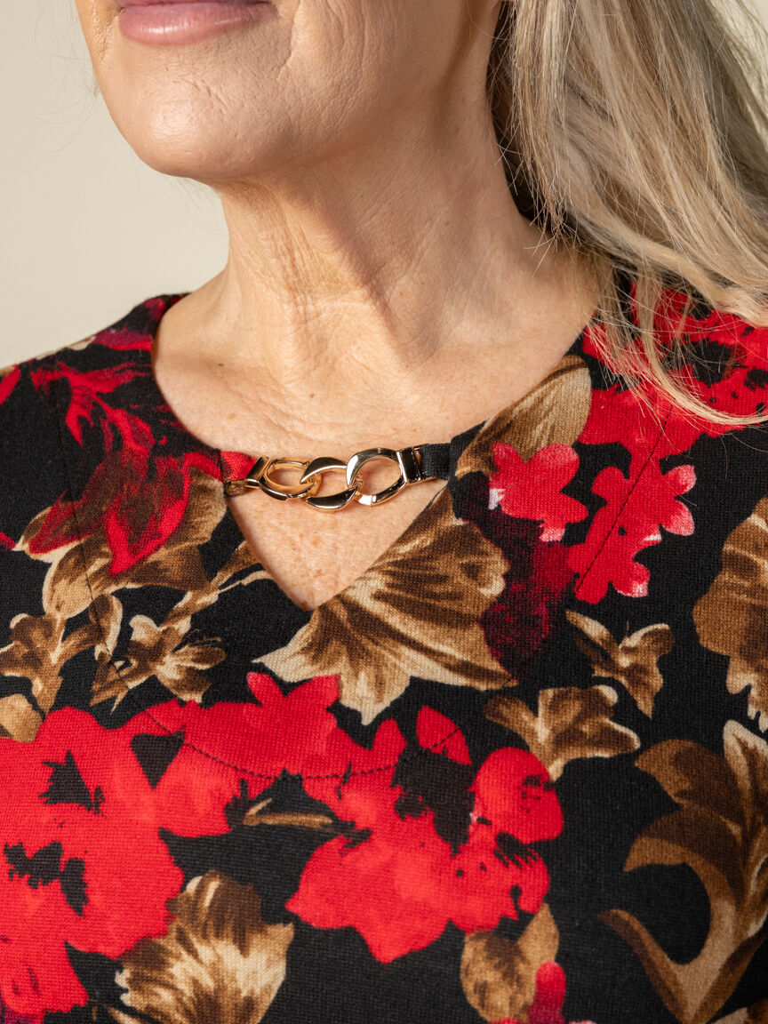 Floral Long Sleeve Top With Key Hole