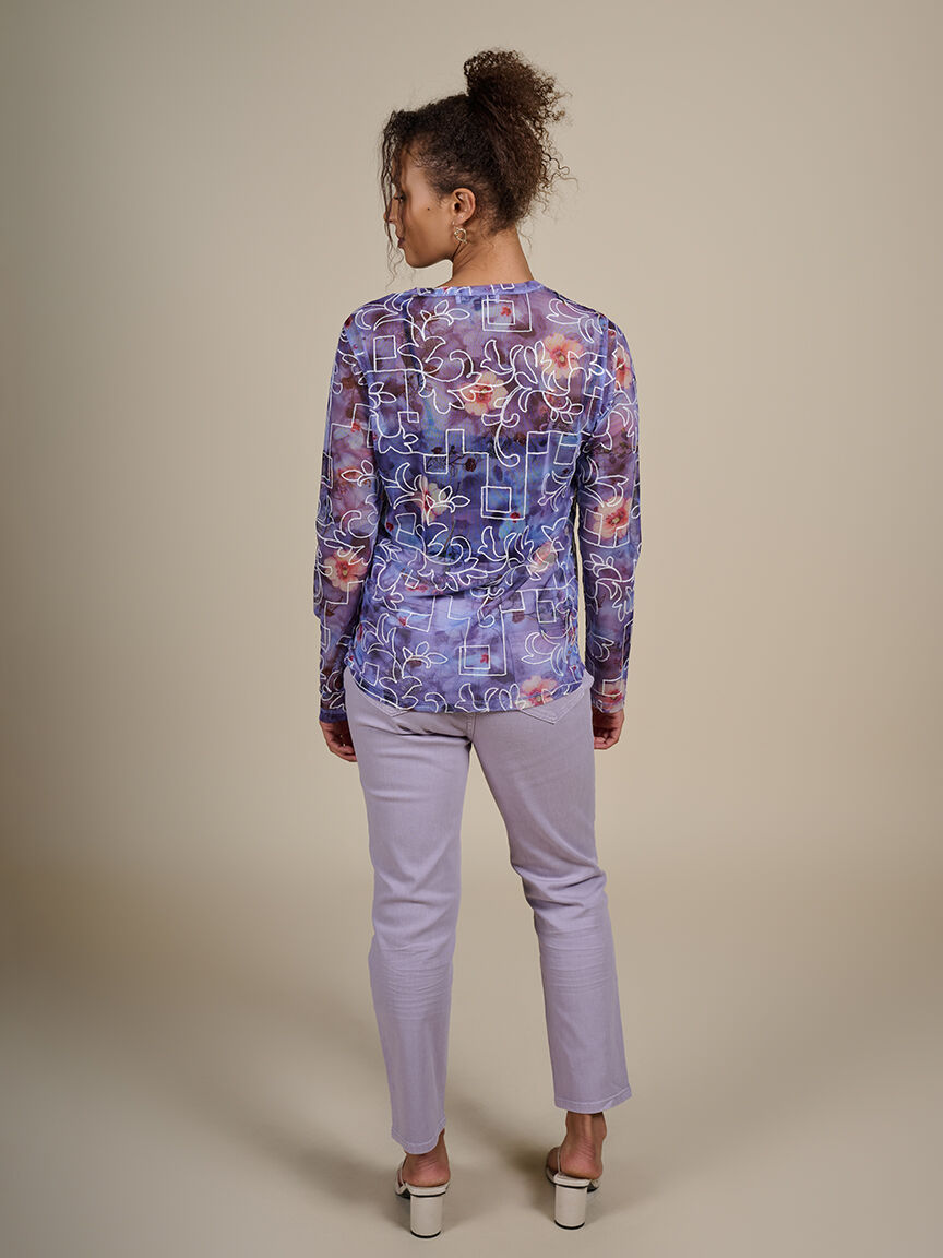 Long Sleeve Mesh Top with Embroidery  Image 2