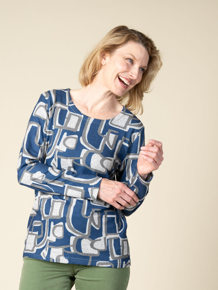 Long Sleeve Abstract Printed Top