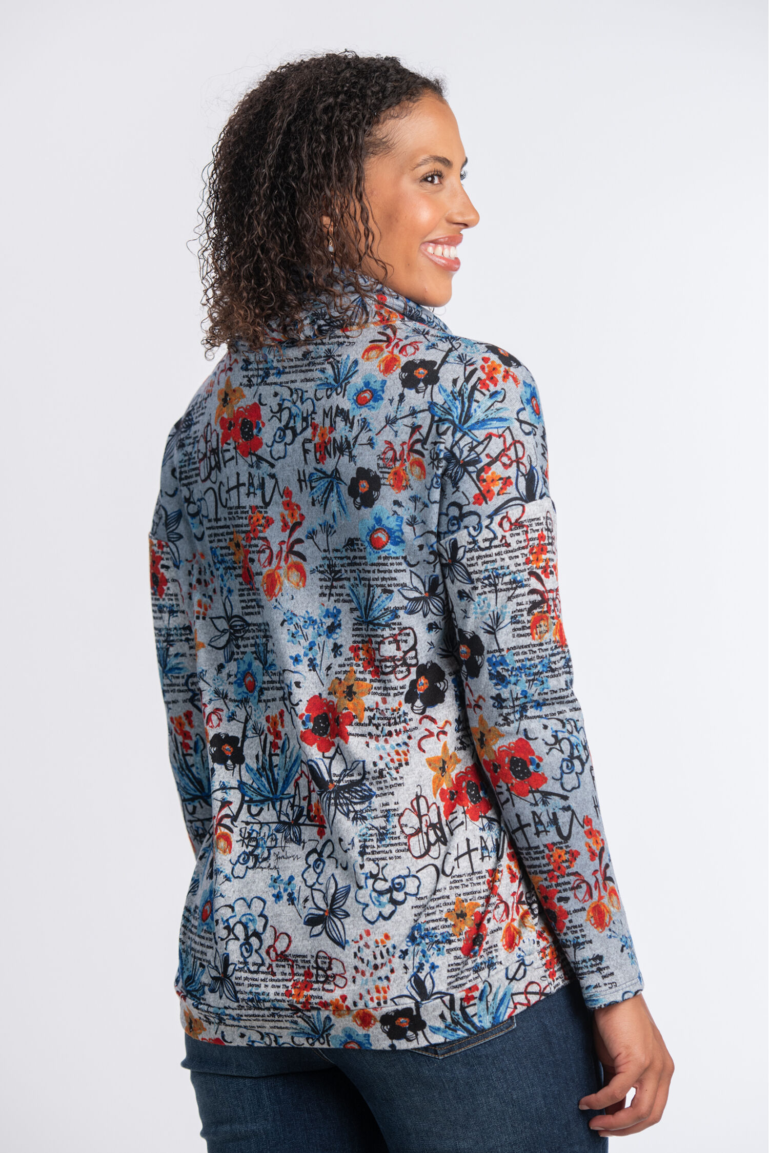 Long Sleeve Drawcord Cowl Neck Top  Image 2