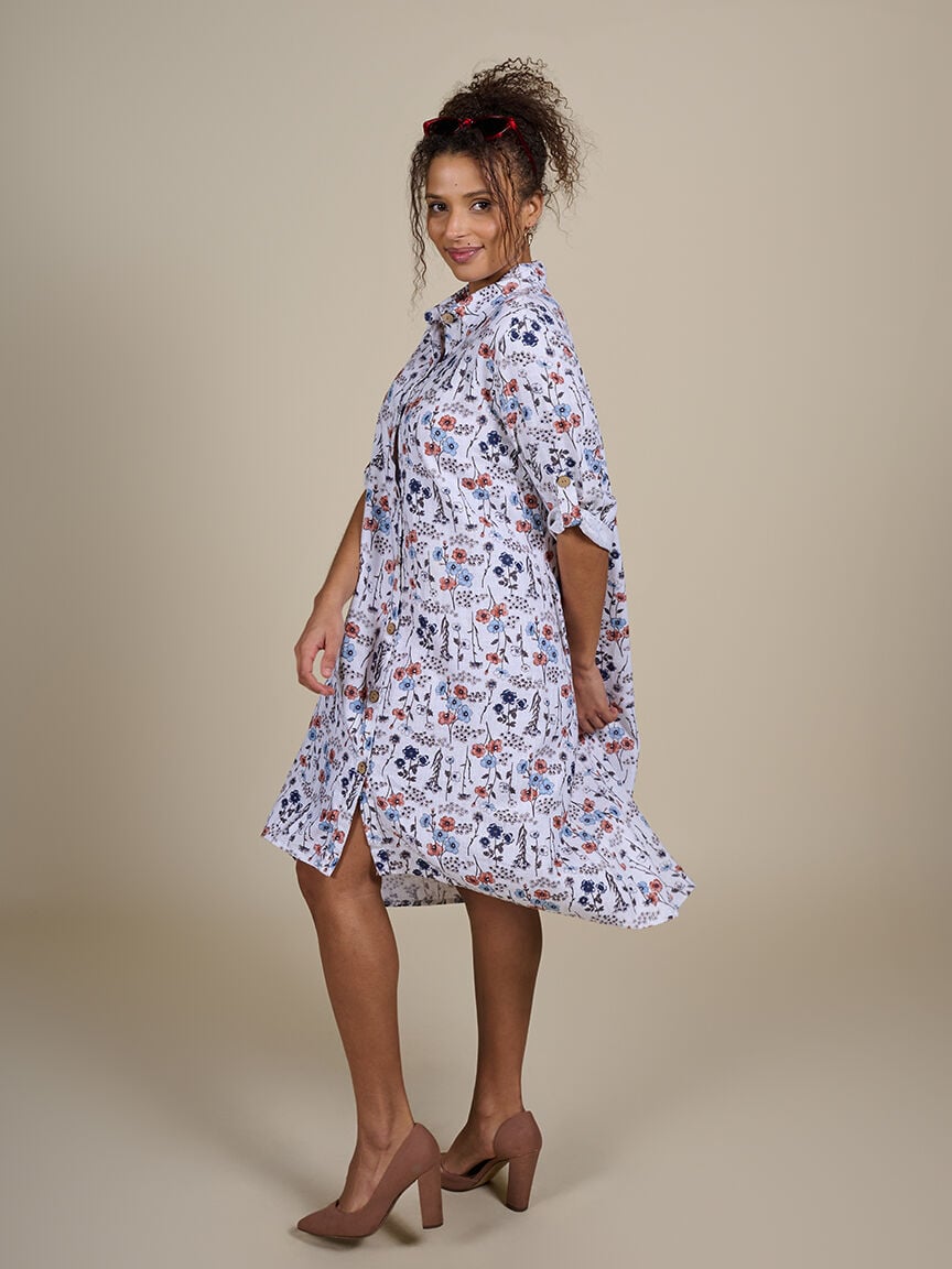 3/4 Sleeve Linen Midi Dress Image 3