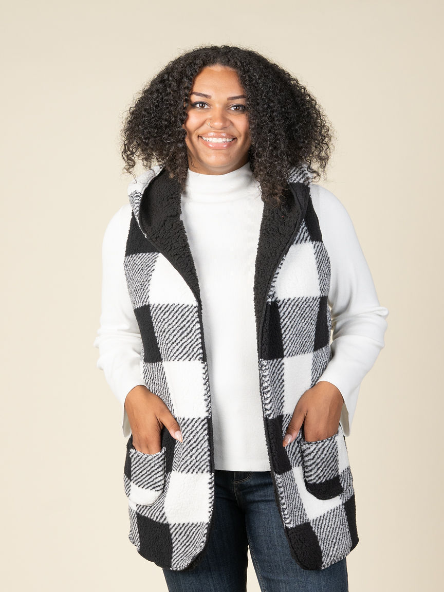 Long Open-Front Hooded Reverible Vest 