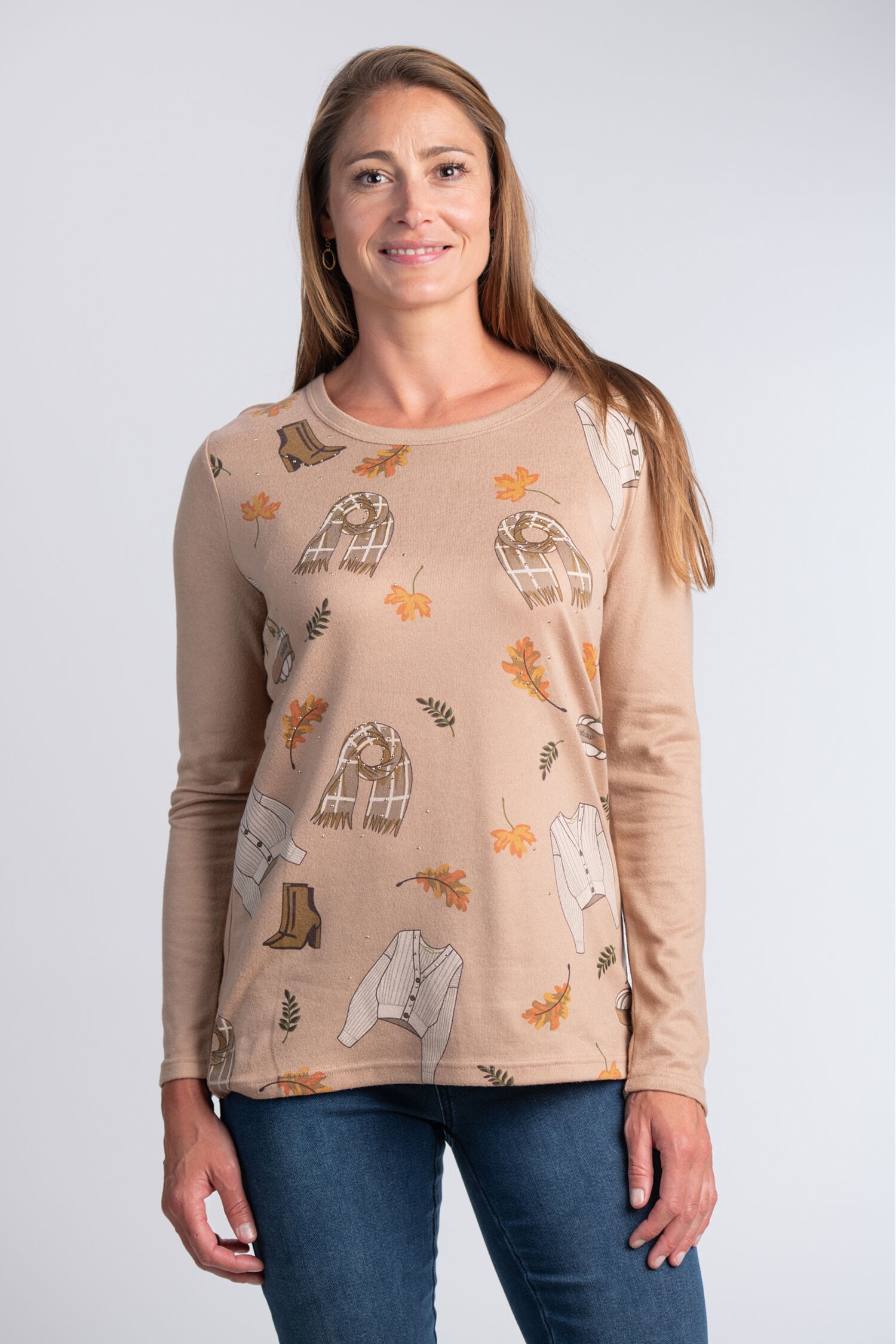 Scarves & Leaves Long Sleeve Top  Image 1