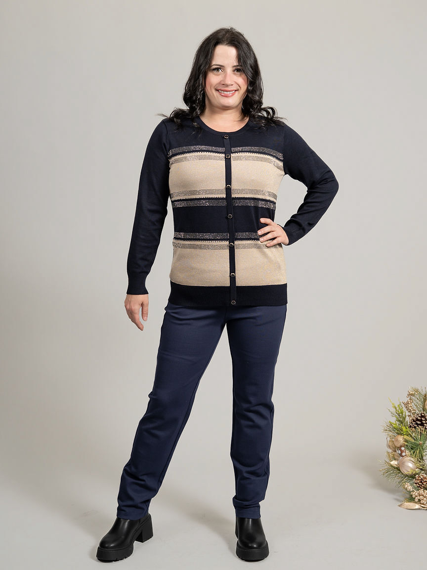 Long Sleeve Faux Cardigan Sweater With Hotfix