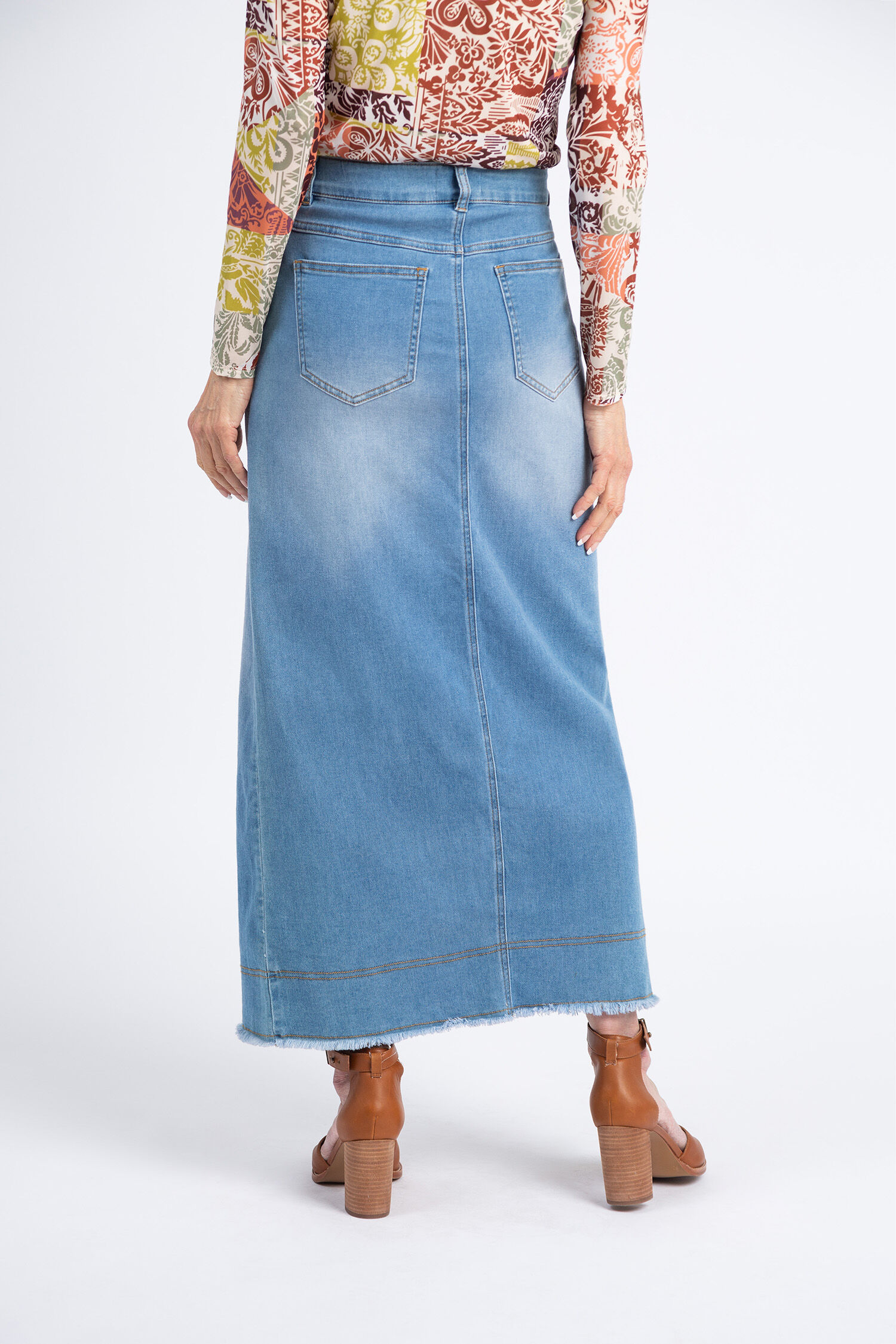 Long Denim Skirt w/ Front Slit Image 2