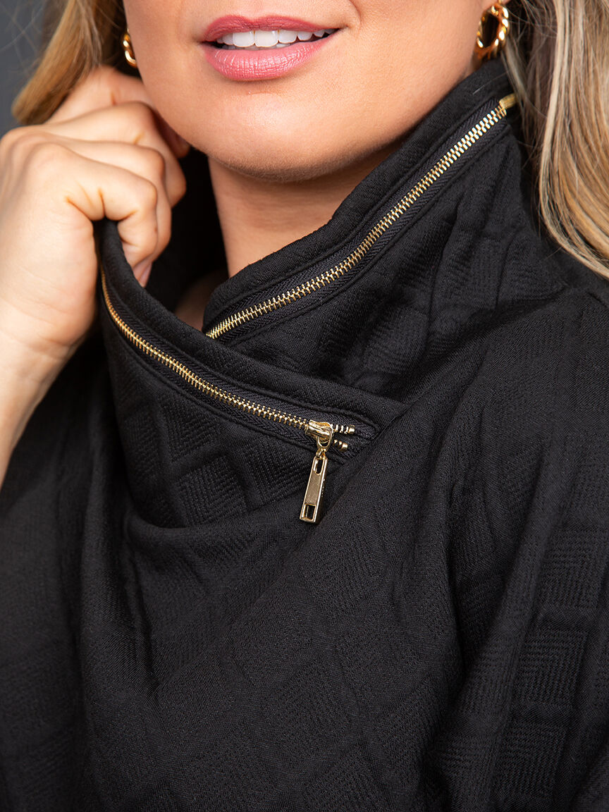 Mock Neck Diamond Knit Poncho Image 5