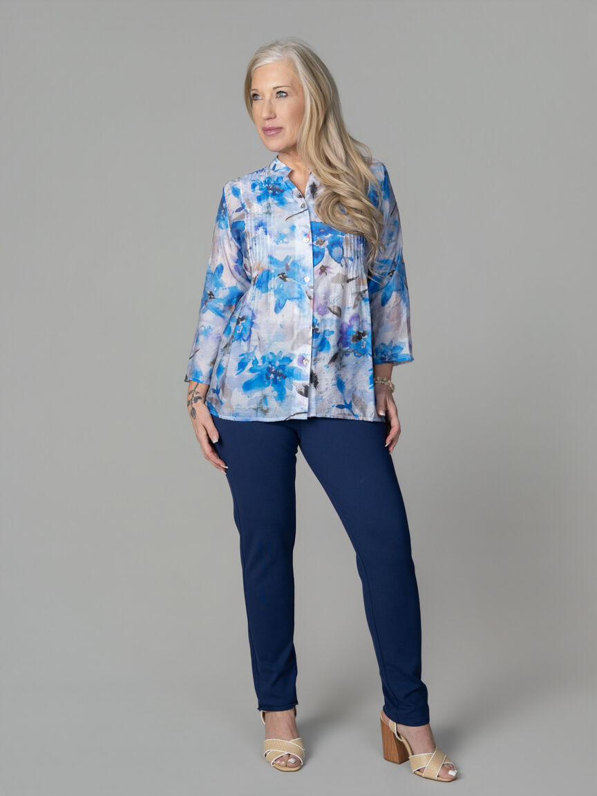 Button-Down Pintuck Top