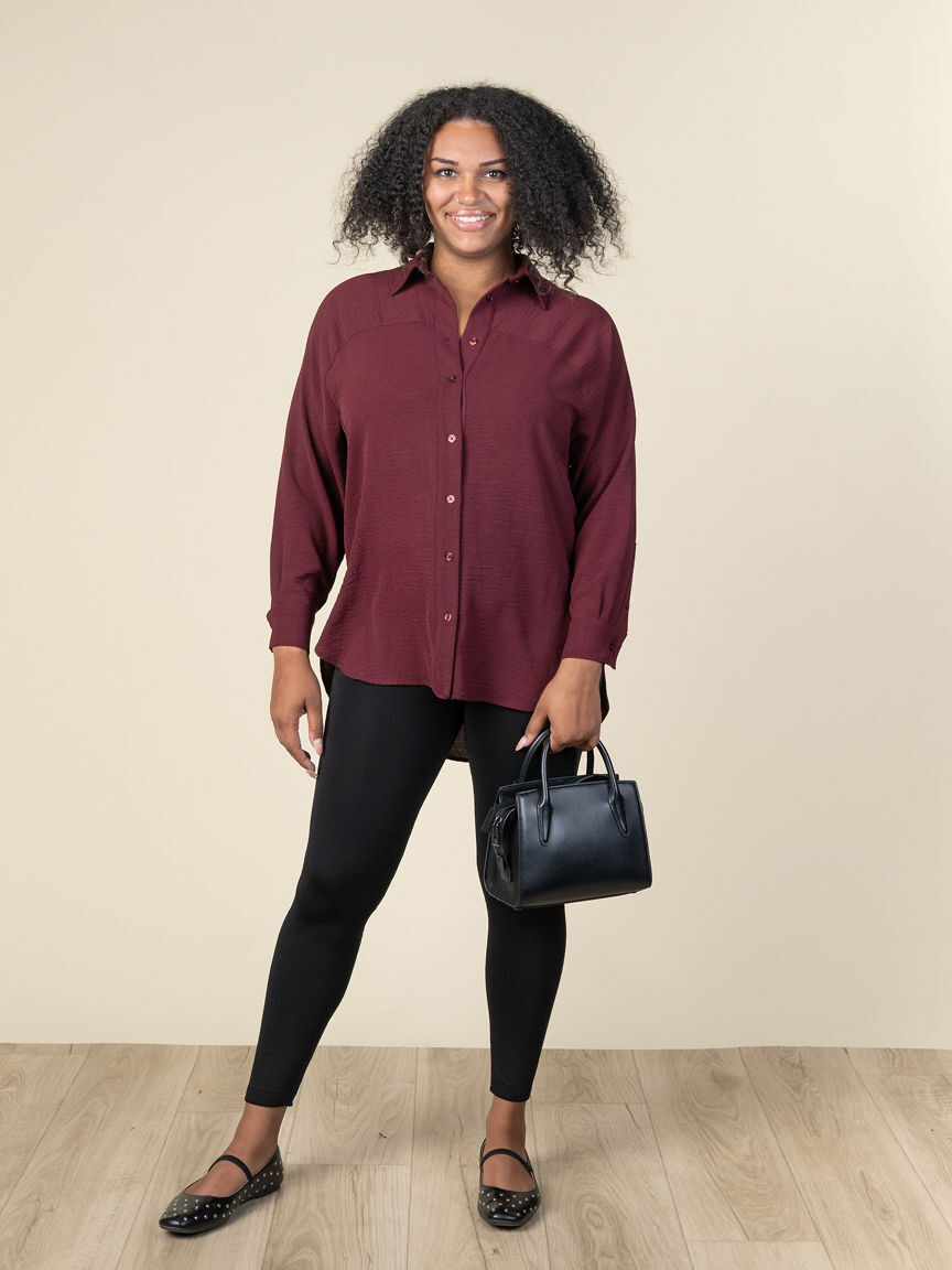 Stretch Woven Flowy Raglan Sleeve Shirt