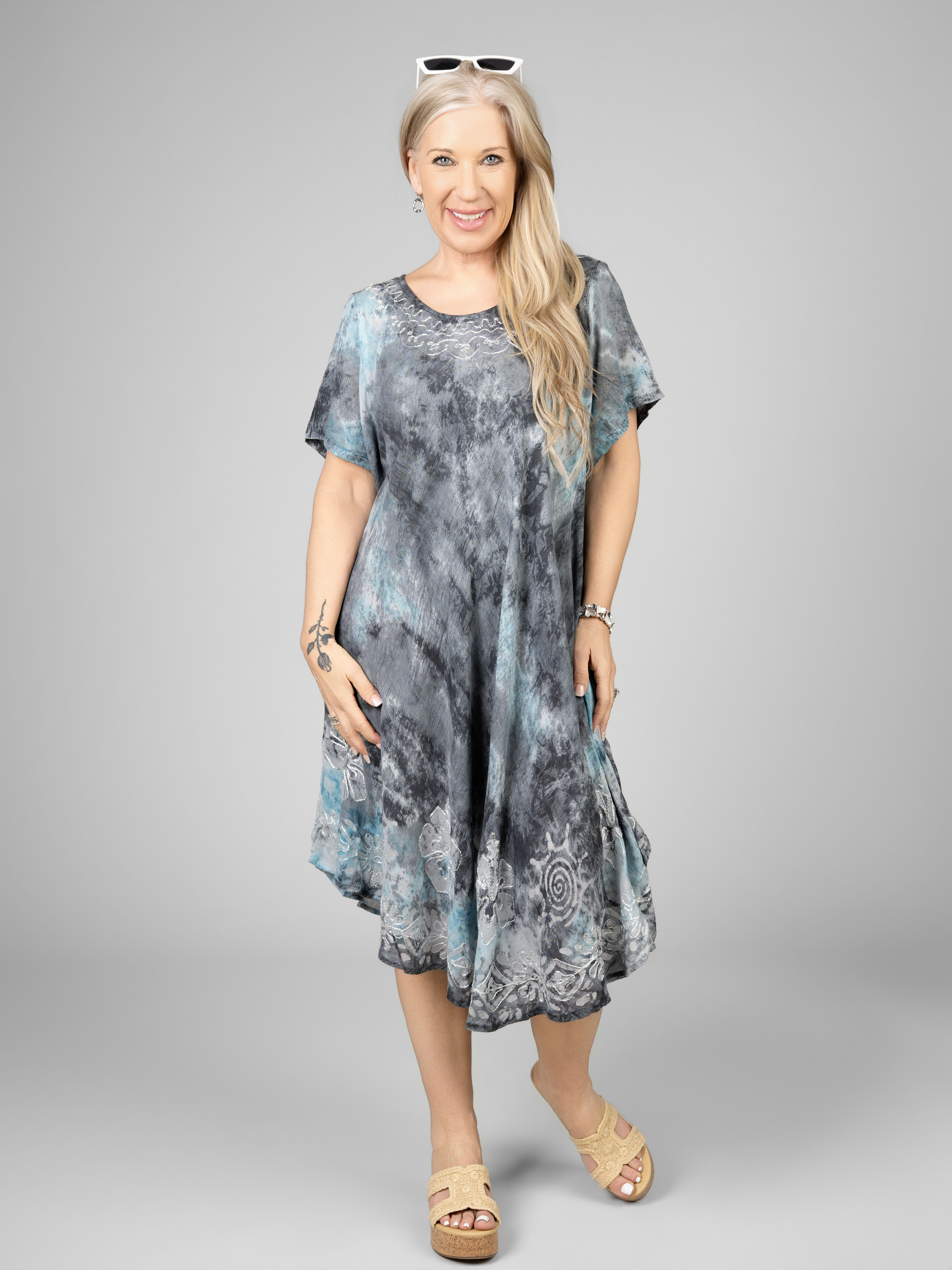 Short Sleeve Tie Dye Marble Dress