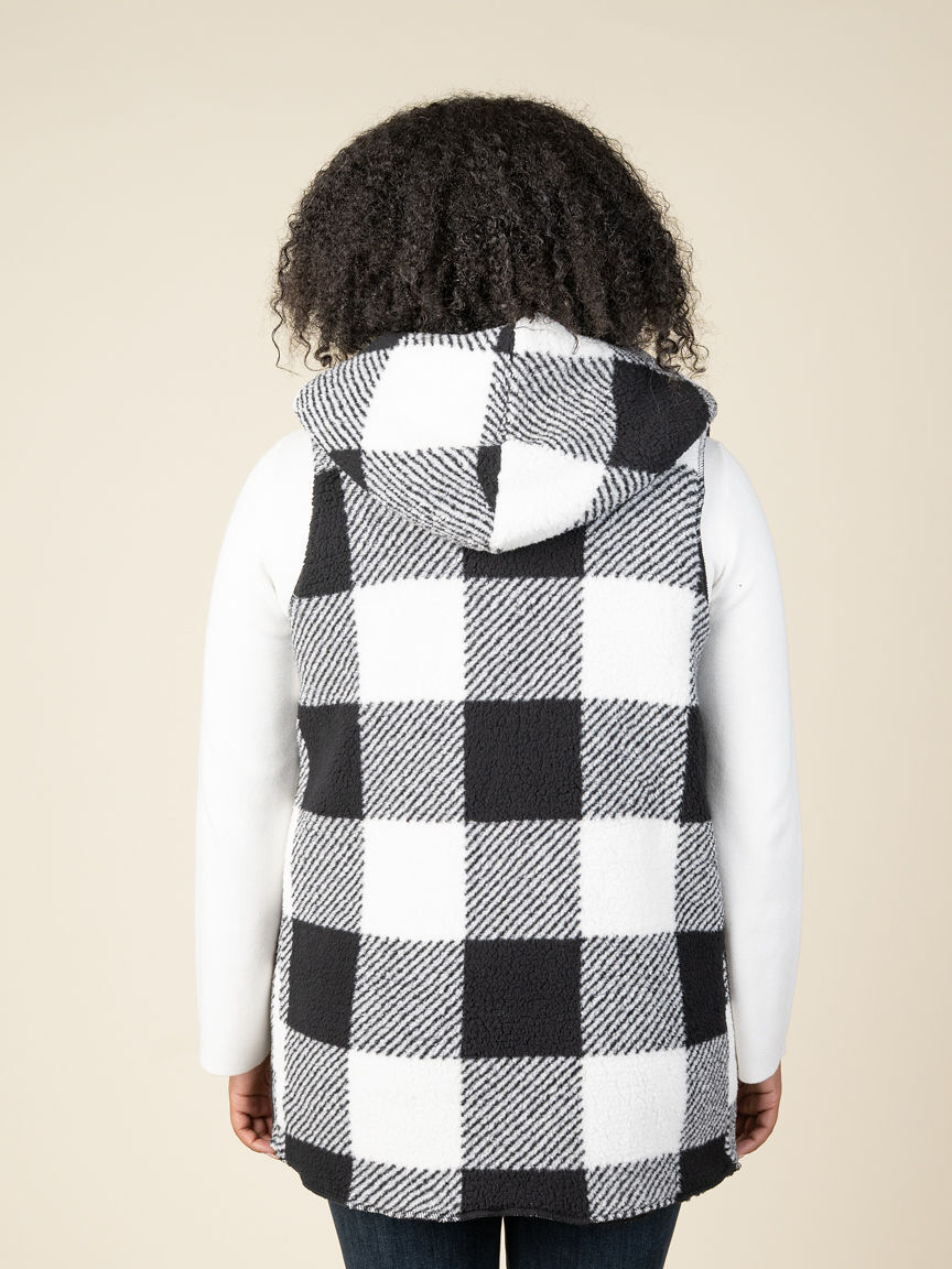 Long Open-Front Hooded Reverible Vest 