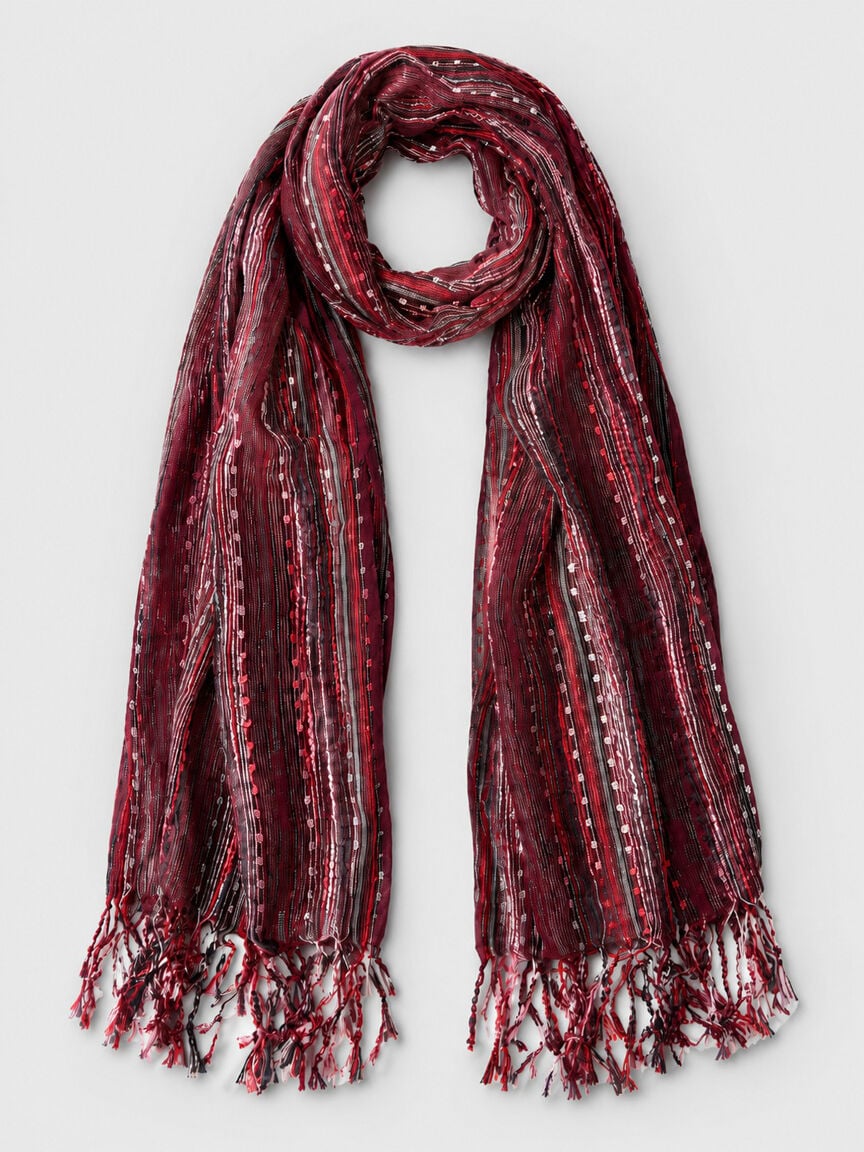 Striped Lurex Scarf with Twisted Fringe
