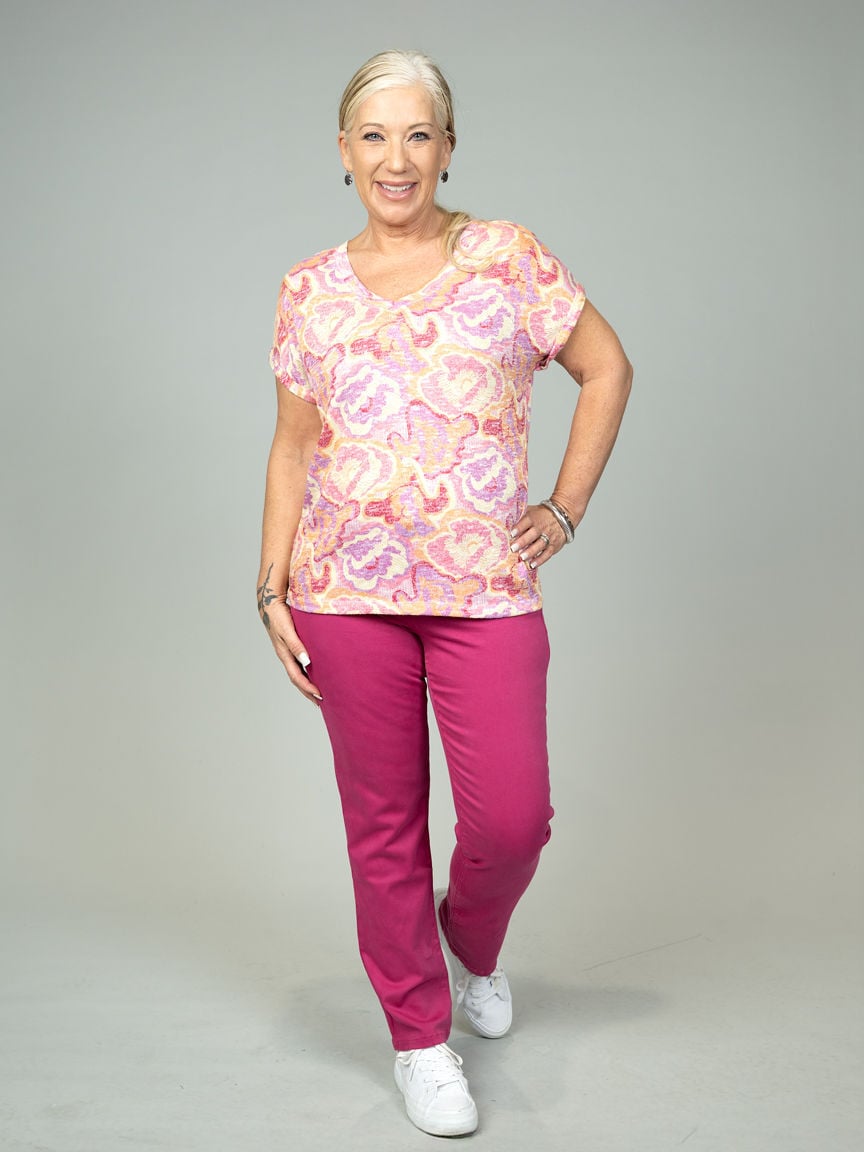 2-Way Neckline Abstract Print Top