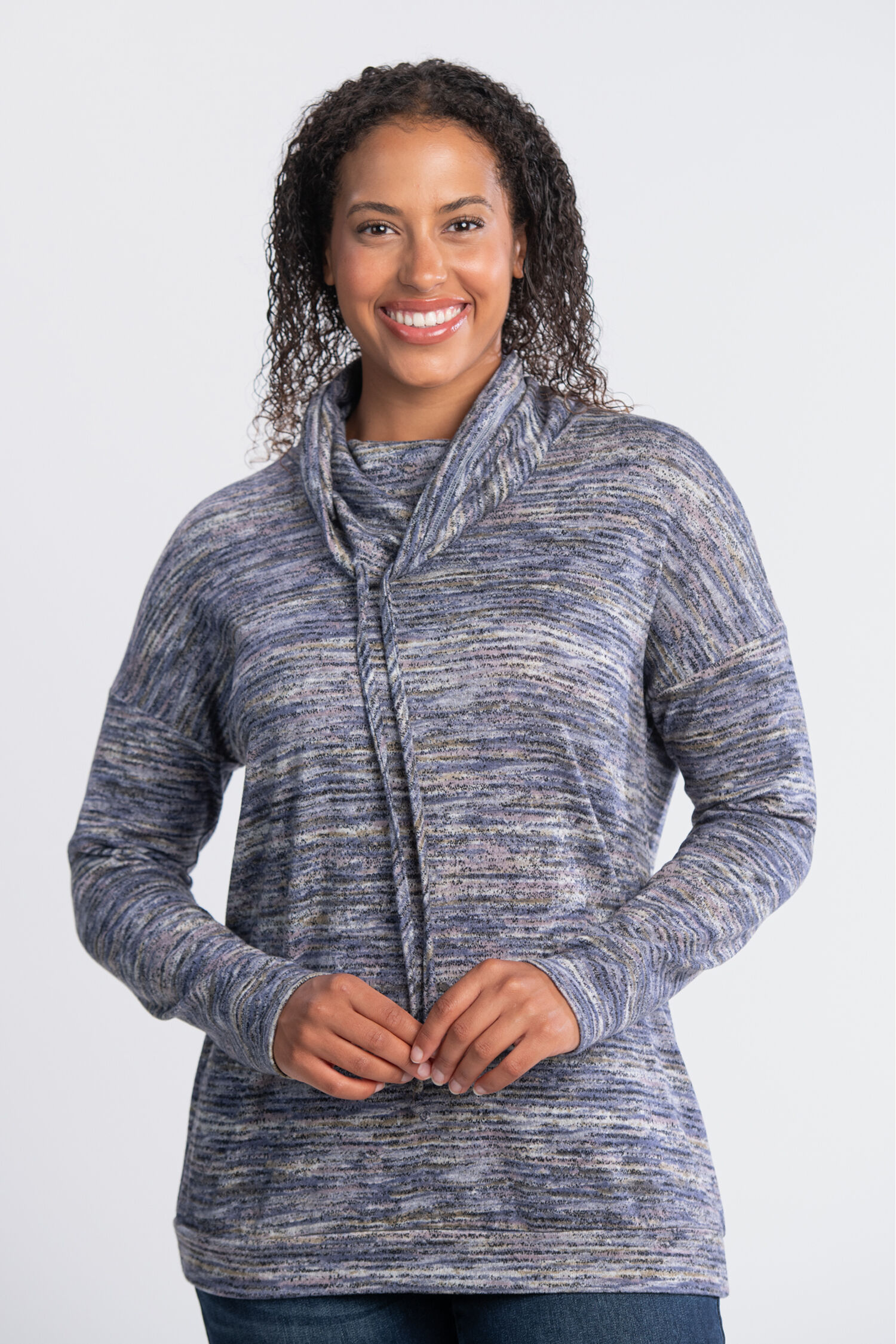 Long Sleeve Drawcord Cowl Neck Top  Image 1