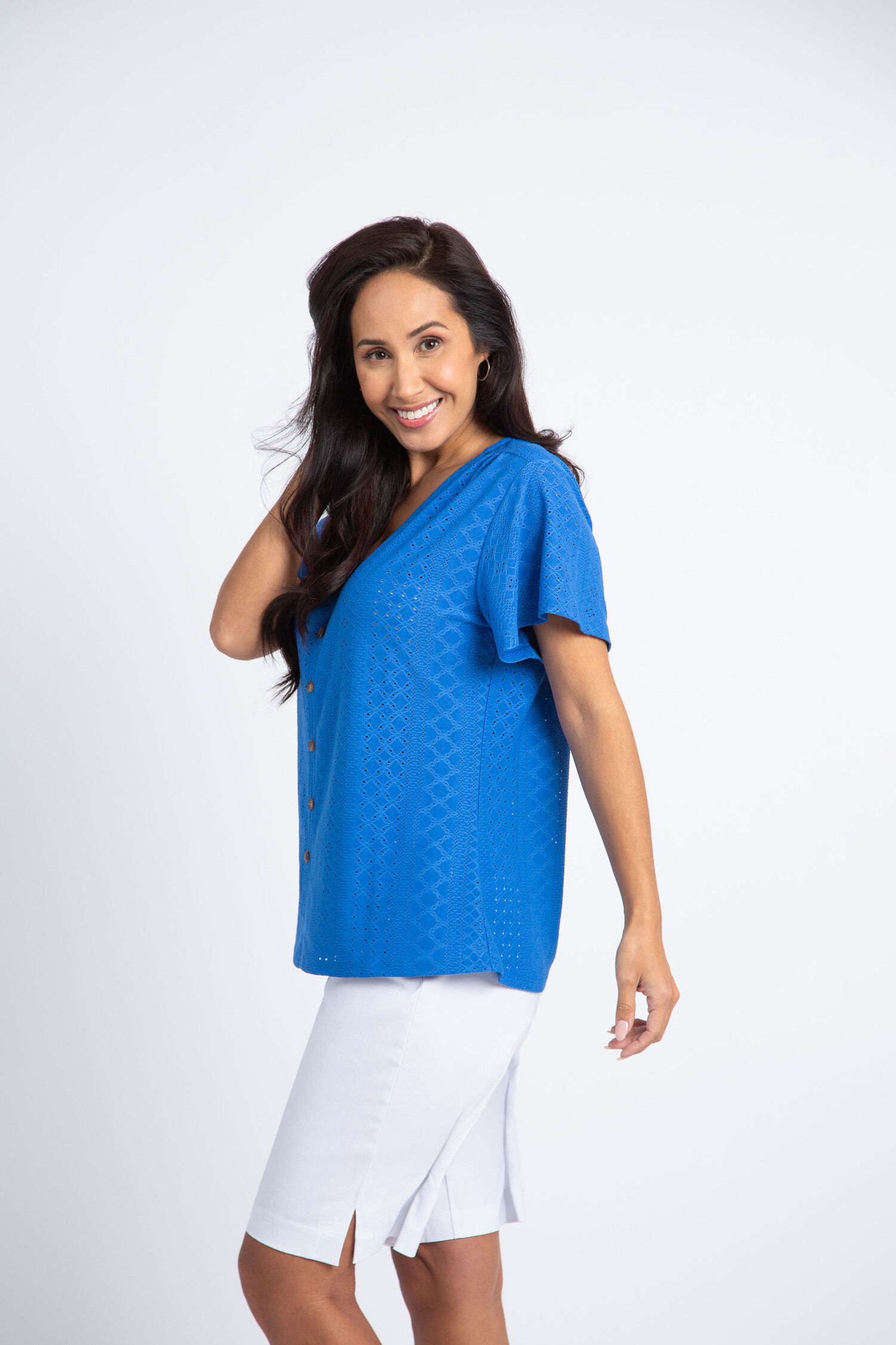 Short Sleeve Eyelet Top Image 2