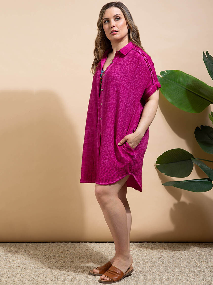 Cotton Gauze Dolman Shirt Dress Image 2