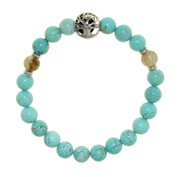Marble Bead Elastic Bracelet With Tree Charm