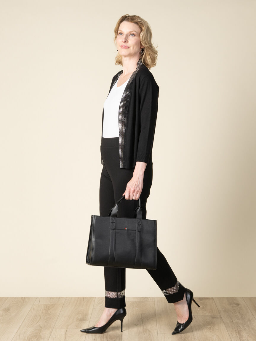 3/4 Sleeve Open Front Cardigan With Hotfix