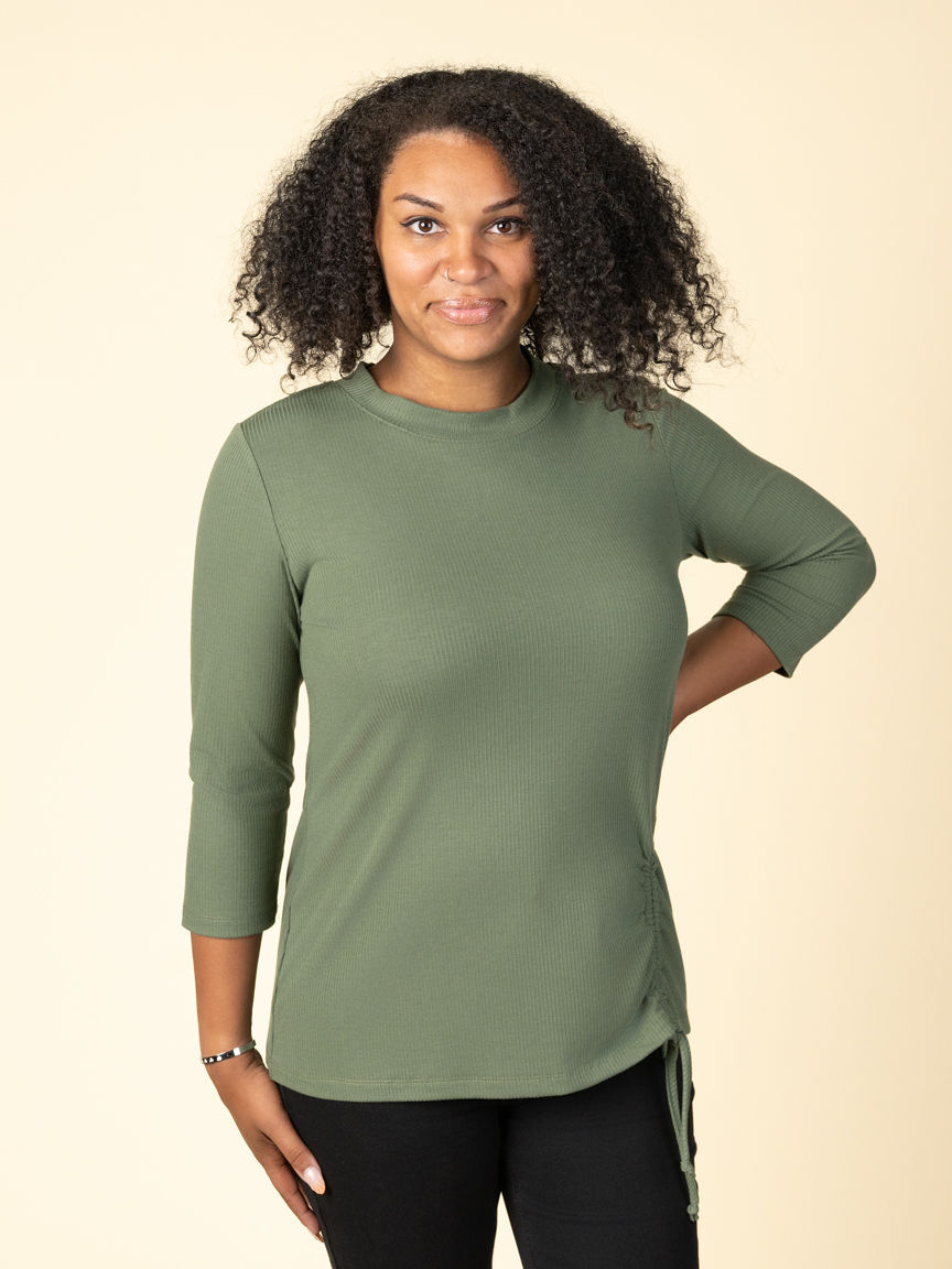 &frac34; Sleeve Knit Top w/ Drawstring